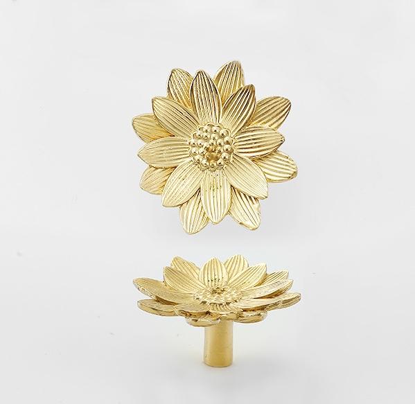 Solid Brass Flower Drawer Knob 23 50mm 7/8" 2" Gold Color Kitchen Door Drawer Pull Furniture Hardware Wholesale