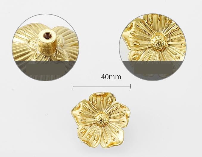 Solid Brass Flower Drawer Knob 20 40mm 3/4" 1 5/8" Gold Color Kitchen Door Drawer Pull Furniture Hardware Wholesale