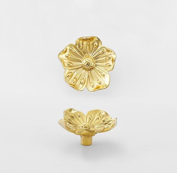 Solid Brass Flower Drawer Knob 20 40mm 3/4" 1 5/8" Gold Color Kitchen Door Drawer Pull Furniture Hardware Wholesale