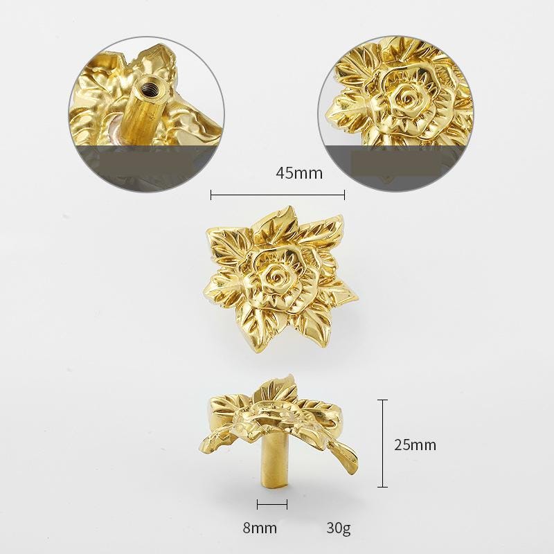 Solid Brass Flower Drawer Knob 25 45mm 1" 3/4" Gold Color Kitchen Door Drawer Pull Furniture Hardware Wholesale