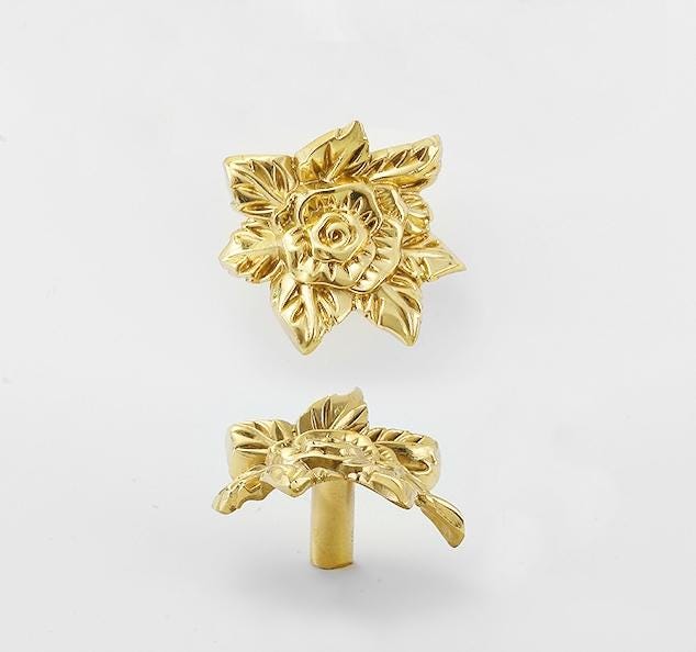 Solid Brass Flower Drawer Knob 25 45mm 1" 3/4" Gold Color Kitchen Door Drawer Pull Furniture Hardware Wholesale