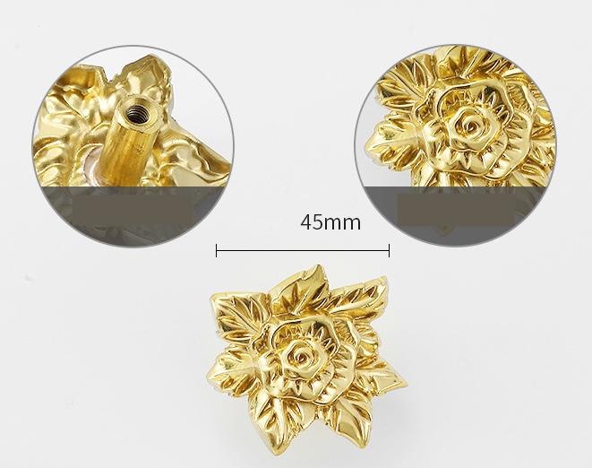 Solid Brass Flower Drawer Knob 25 45mm 1" 3/4" Gold Color Kitchen Door Drawer Pull Furniture Hardware Wholesale