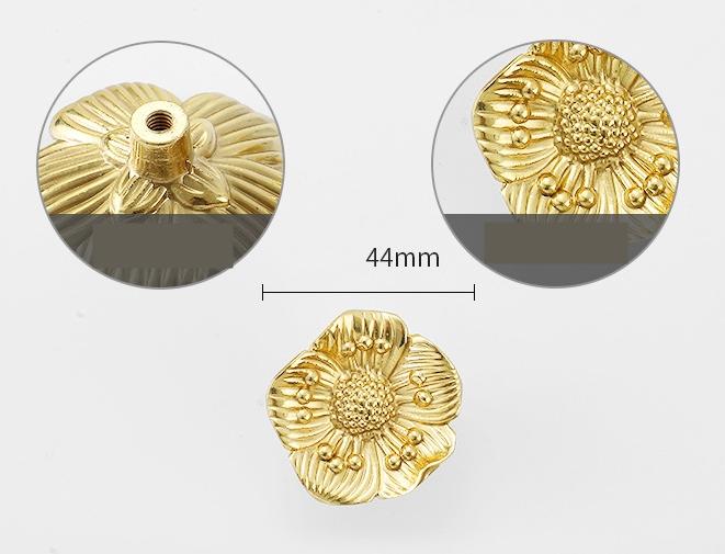 Solid Brass Flower Drawer Knob 22 44mm 7/8" 1 3/4" Gold Color Kitchen Door Drawer Pull Furniture Hardware Wholesale