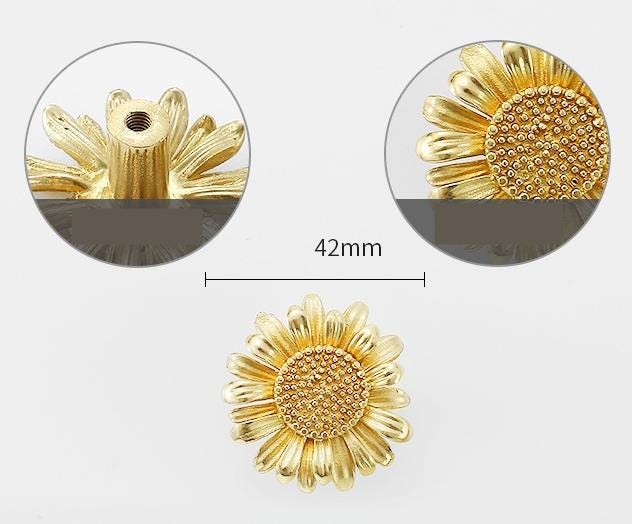 Solid Brass Flower Drawer Knob 24 42mm 1" 1 5/8" Gold Color Kitchen Door Drawer Pull Furniture Hardware Wholesale