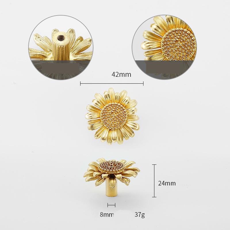 Solid Brass Flower Drawer Knob 24 42mm 1" 1 5/8" Gold Color Kitchen Door Drawer Pull Furniture Hardware Wholesale