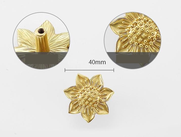 Solid Brass Flower Drawer Knob 24 40mm 1" 1 5/8" Gold Color Kitchen Door Drawer Pull Furniture Hardware Wholesale