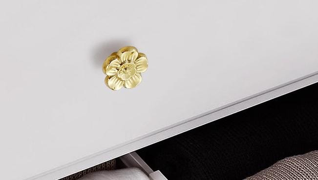 Solid Brass Flower Drawer Knob 24 34mm 1" 1 3/8" Gold Color Kitchen Door Drawer Pull Furniture Hardware Wholesale