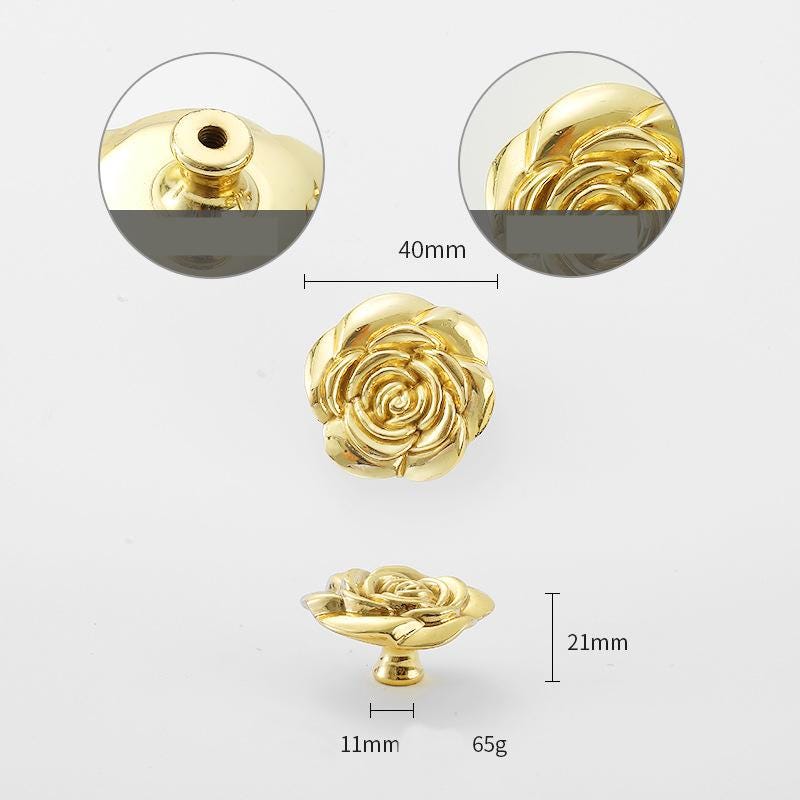 Solid Brass Floral Cabinet Pulls & Knobs - Gold Finish for Cabinets - view 3