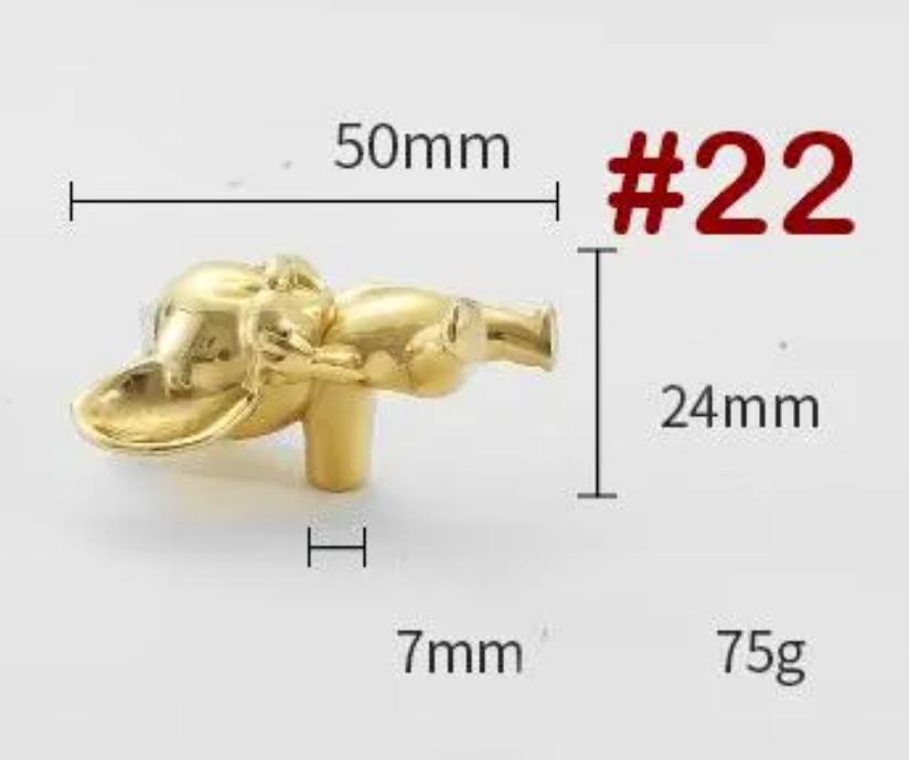 Gold Plated Mouse Drawer Knob 1" 2" Nursery Kids Boys Girls Room Decor Jungle Safari Cabinet Dresser Wardrobe Solid Brass Playroom Hardware
