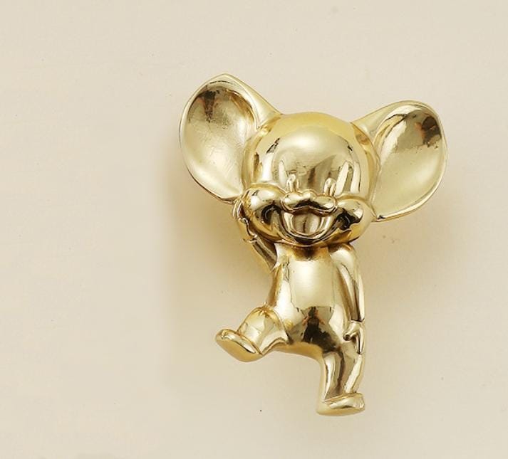 Gold Plated Mouse Drawer Knob 1" 2" Nursery Kids Boys Girls Room Decor Jungle Safari Cabinet Dresser Wardrobe Solid Brass Playroom Hardware