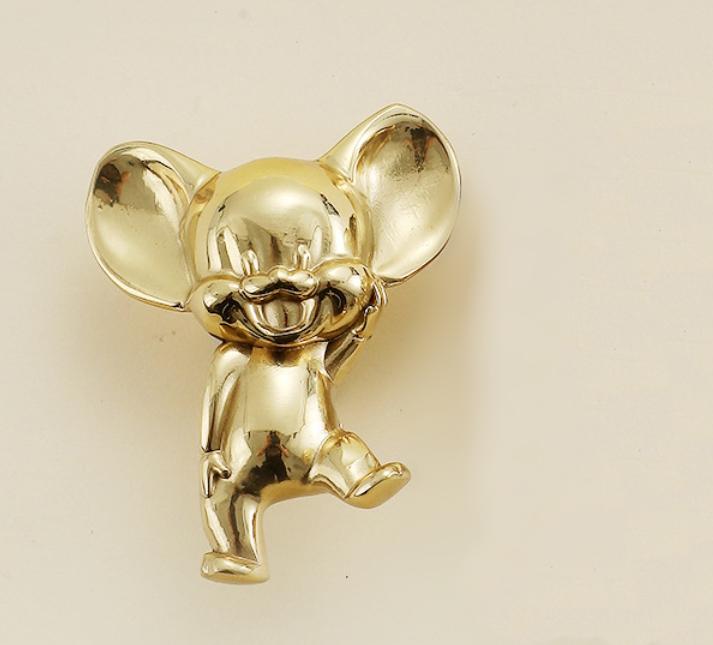 Gold Plated Mouse Drawer Knob 1" 2" Nursery Kids Boys Girls Room Decor Jungle Safari Cabinet Dresser Wardrobe Solid Brass Playroom Hardware