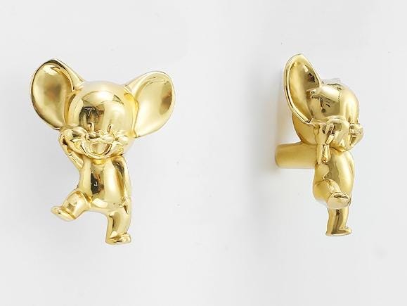 Gold Plated Mouse Drawer Knob 1" 2" Nursery Kids Boys Girls Room Decor Jungle Safari Cabinet Dresser Wardrobe Solid Brass Playroom Hardware