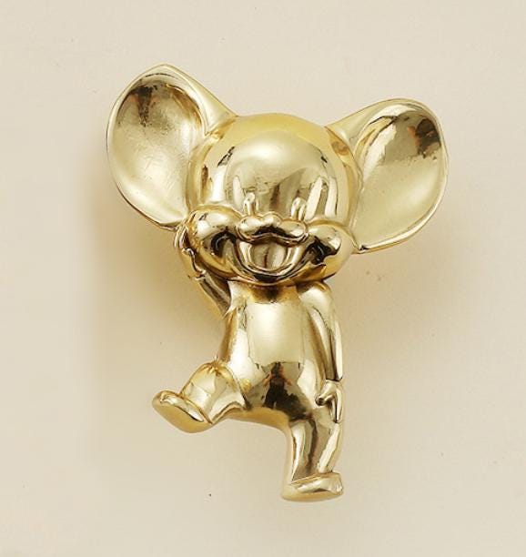 Gold Plated Mouse Drawer Knob 1" 2" Nursery Kids Boys Girls Room Decor Jungle Safari Cabinet Dresser Wardrobe Solid Brass Playroom Hardware