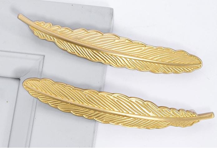 Solid Brass Feather Drawer Pull Handle 129 163mm 5 1/8" 6 1/2" Gold Color Kitchen Door Drawer Pull Furniture Hardware Wholesale
