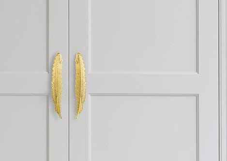Solid Brass Feather Drawer Pull Handle 129 163mm 5 1/8" 6 1/2" Gold Color Kitchen Door Drawer Pull Furniture Hardware Wholesale