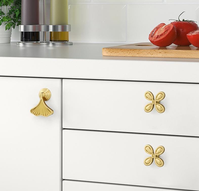 Solid Brass Flower Drawer Knob 20 40mm 7/8" 1 5/8" Gold Color Kitchen Door Drawer Pull Furniture Hardware Wholesale