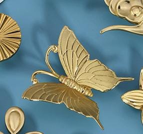 Solid Brass Butterfly Cabinet Pulls & Knobs - Gold Finish Hardware - view 3