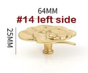 Solid Brass Leaf Cabinet Pulls & Knobs - Gold Finish for Cabinets - #14 right/gold/64mm / 1pc