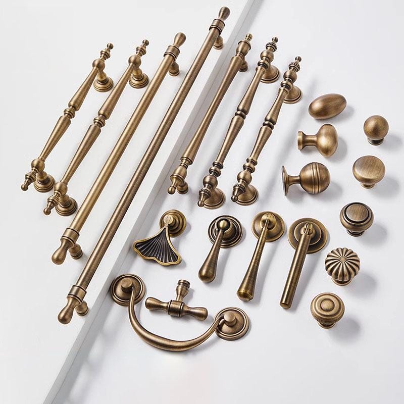 Aged Brass Drawer Pulls Knobs Handles Vintage Style Handmade Home Furniture Improvement Kitchen Bathroom Cabinet Wardrobe Dresser Door Decor