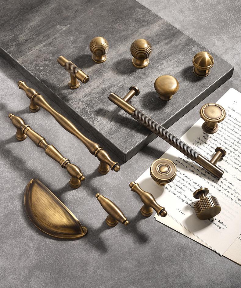 Aged Solid Brass Handles Knobs Cupboard Kitchen Cup Drawer Bin Pulls Antique Bronze Cabinet Door Furniture Decor Hardware Wholesale Bulk