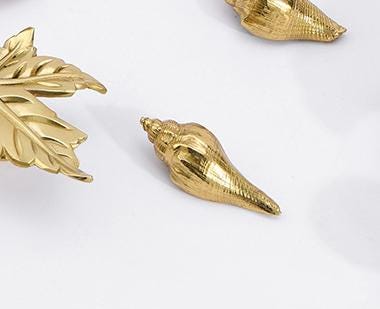 Gold Plated Shell Drawer Knob 5/8" 2" Solid Brass Hardware For Unique Handmade Furniture Coastal Beach Home Decor Kitchen Bathroom Cabinet