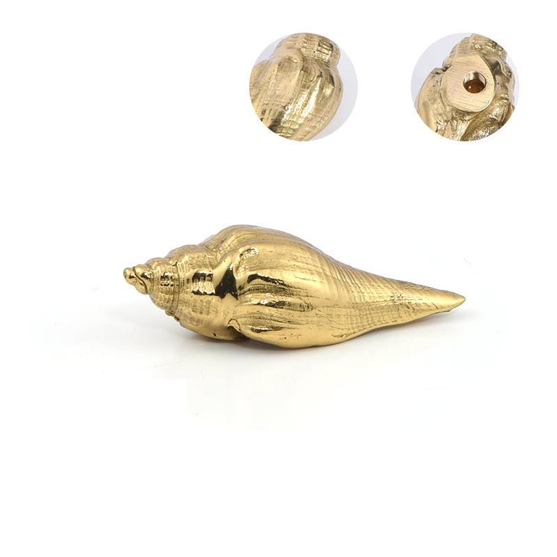 Gold Plated Shell Drawer Knob 5/8" 2" Solid Brass Hardware For Unique Handmade Furniture Coastal Beach Home Decor Kitchen Bathroom Cabinet