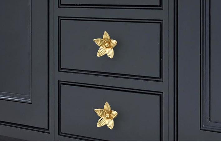 Solid Brass Flower Drawer Knob 21 48mm 7/8" 1 7/8" Gold Color Kitchen Door Drawer Pull Furniture Hardware Wholesale