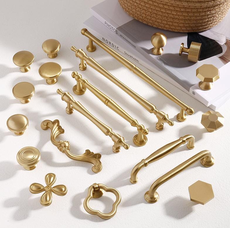 Brushed Solid Brass Handles Knobs Cupboard Kitchen Cup Drawer Bin Pulls Cabinet Door Furniture Decor Hardware Wholesale Bulk
