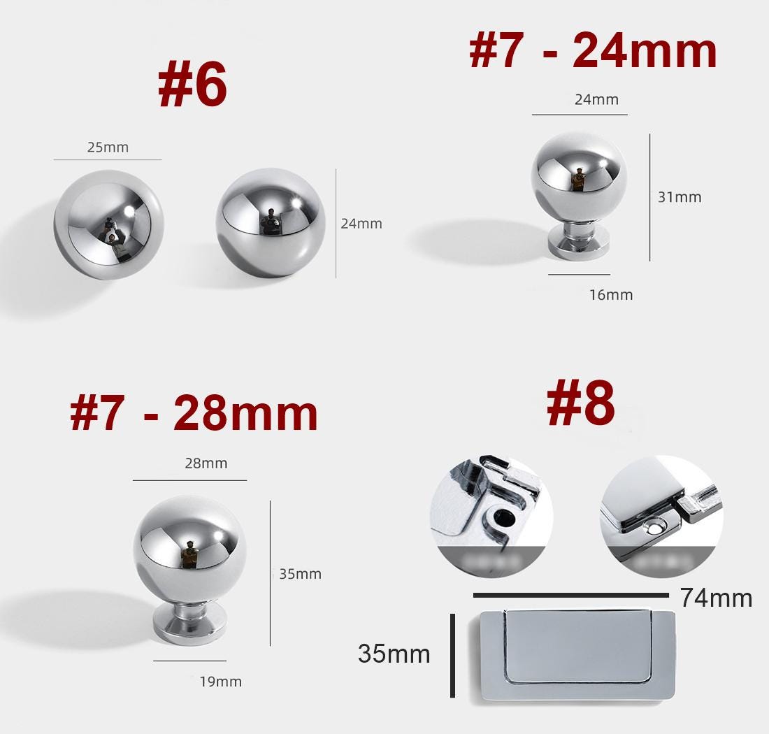 Solid Brass Cabinet Cup Pulls - Silver Finish Decorative Hardware - #3 - 25mm / 1pc