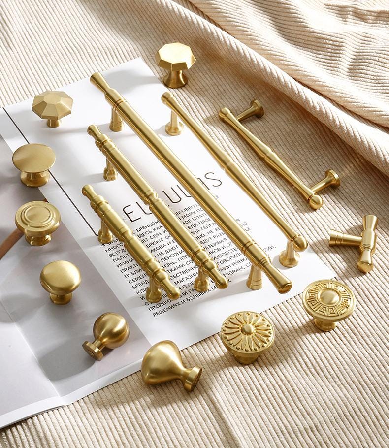 Brushed Solid Brass Handles Knobs Cupboard Kitchen Cup Drawer Bin Pulls Cabinet Door Furniture Decor Hardware Wholesale Bulk