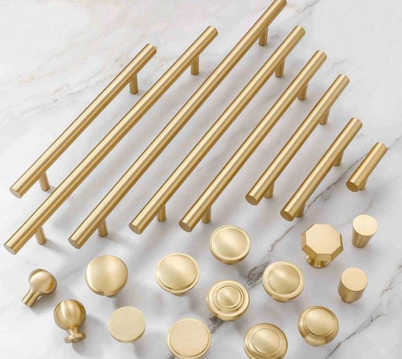 Brushed Solid Brass Handles Knobs Cupboard Kitchen Cup Drawer Bin Pulls Cabinet Door Furniture Decor Hardware Wholesale Bulk