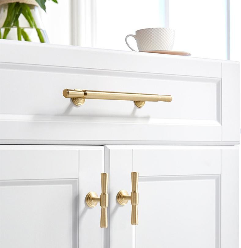 Brushed Solid Brass Handles Knobs Cupboard Kitchen Cup Drawer Bin Pulls Cabinet Door Furniture Decor Hardware Wholesale Bulk