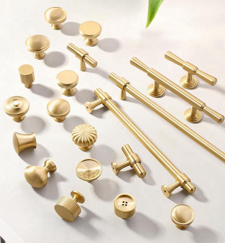 Brushed Solid Brass Handles Knobs Cupboard Kitchen Cup Drawer Bin Pulls Cabinet Door Furniture Decor Hardware Wholesale Bulk