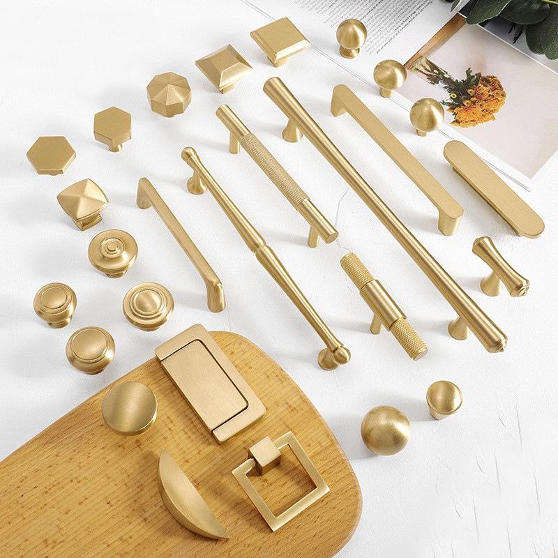Brushed Solid Brass Handles Knobs Cupboard Kitchen Cup Drawer Bin Pulls Cabinet Door Furniture Decor Hardware Wholesale Bulk