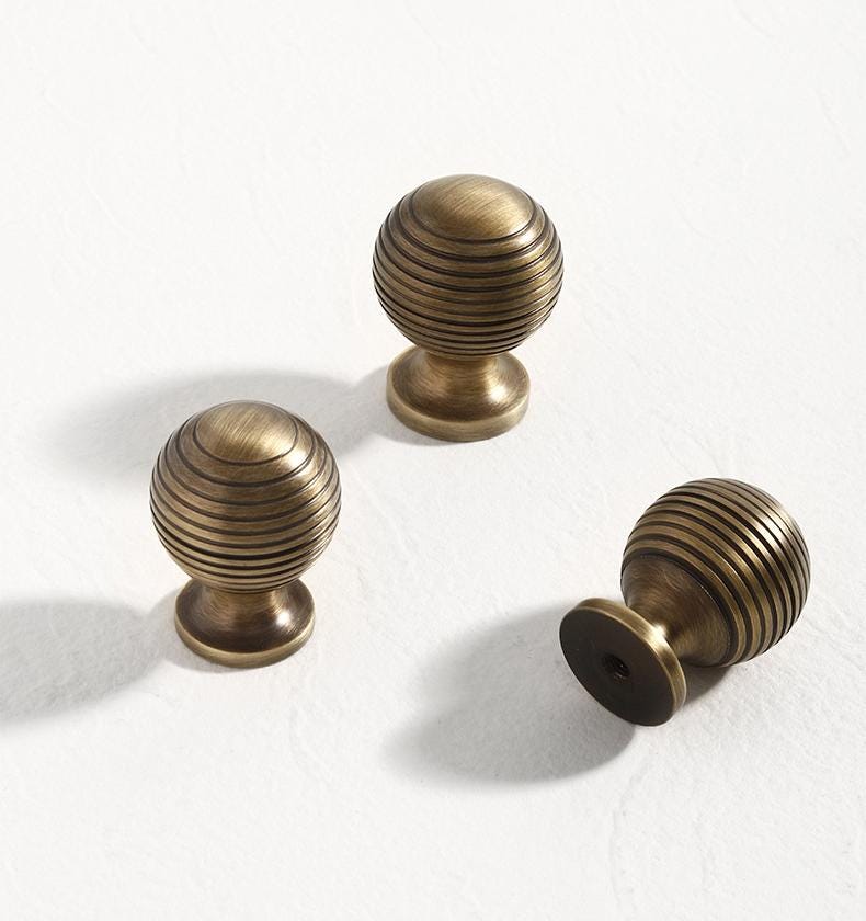 Art Deco Style Round Drawer Knob 1 1 1/8" Aged Solid Brass Hardware For Unique Handmade Vintage Home Kitchen Bathroom Cabinet Dresser Decor