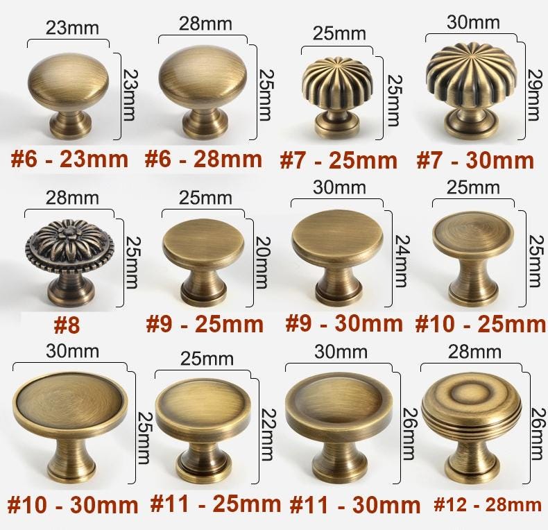 Solid Brass Vintage Cabinet Pulls & Knobs - Antique Bronze Finish - #1 - 30mm / 1pc