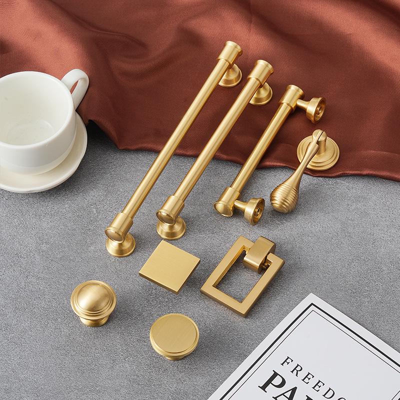 Luxury Gold Solid Brass Cabinet Handles Modern Minimalist Art Deco Drawer Pulls with Knurled Texture for Kitchens Wardrobes  Dressers