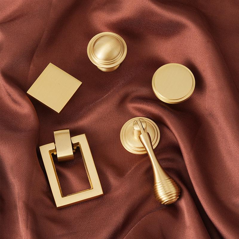 Luxury Gold Solid Brass Cabinet Handles Modern Minimalist Art Deco Drawer Pulls with Knurled Texture for Kitchens Wardrobes  Dressers