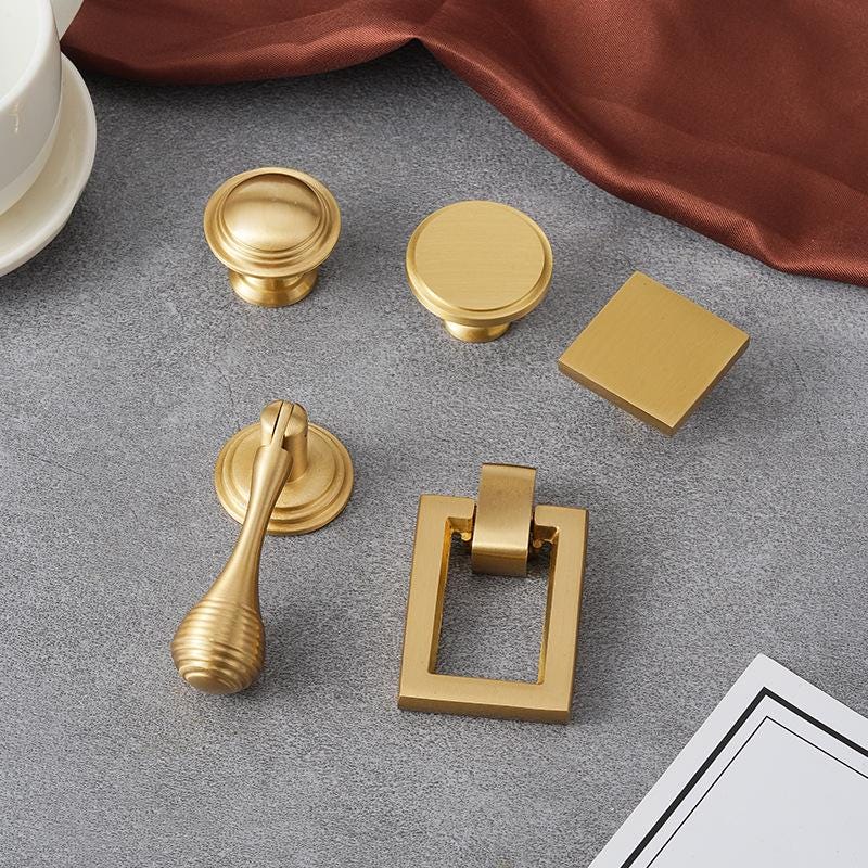 Luxury Gold Solid Brass Cabinet Handles Modern Minimalist Art Deco Drawer Pulls with Knurled Texture for Kitchens Wardrobes  Dressers
