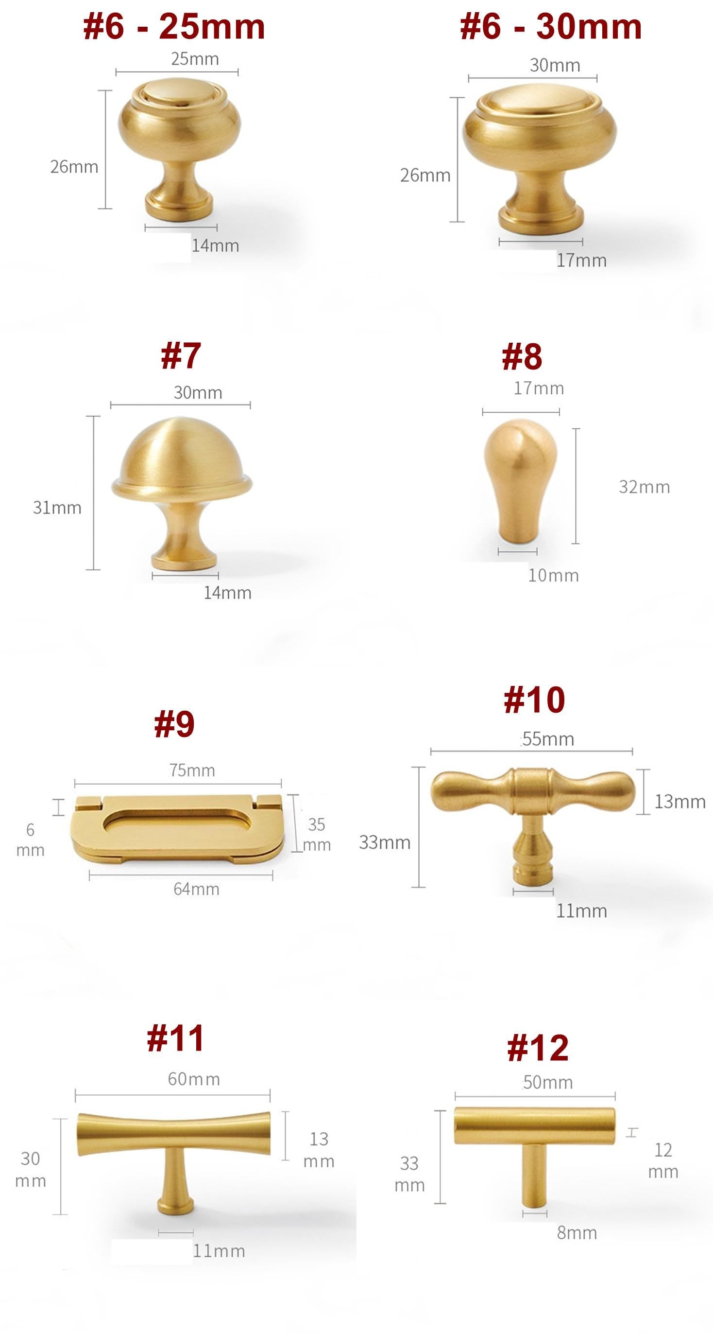 Solid Brass Art Deco Cabinet Pulls & Knobs - Gold Finish Hardware - #1 - 25mm / 1 pc