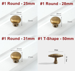 Solid Brass Round Cabinet Pulls & Knobs - Antique Bronze Finish - #1 Round 28mm / 1 pc