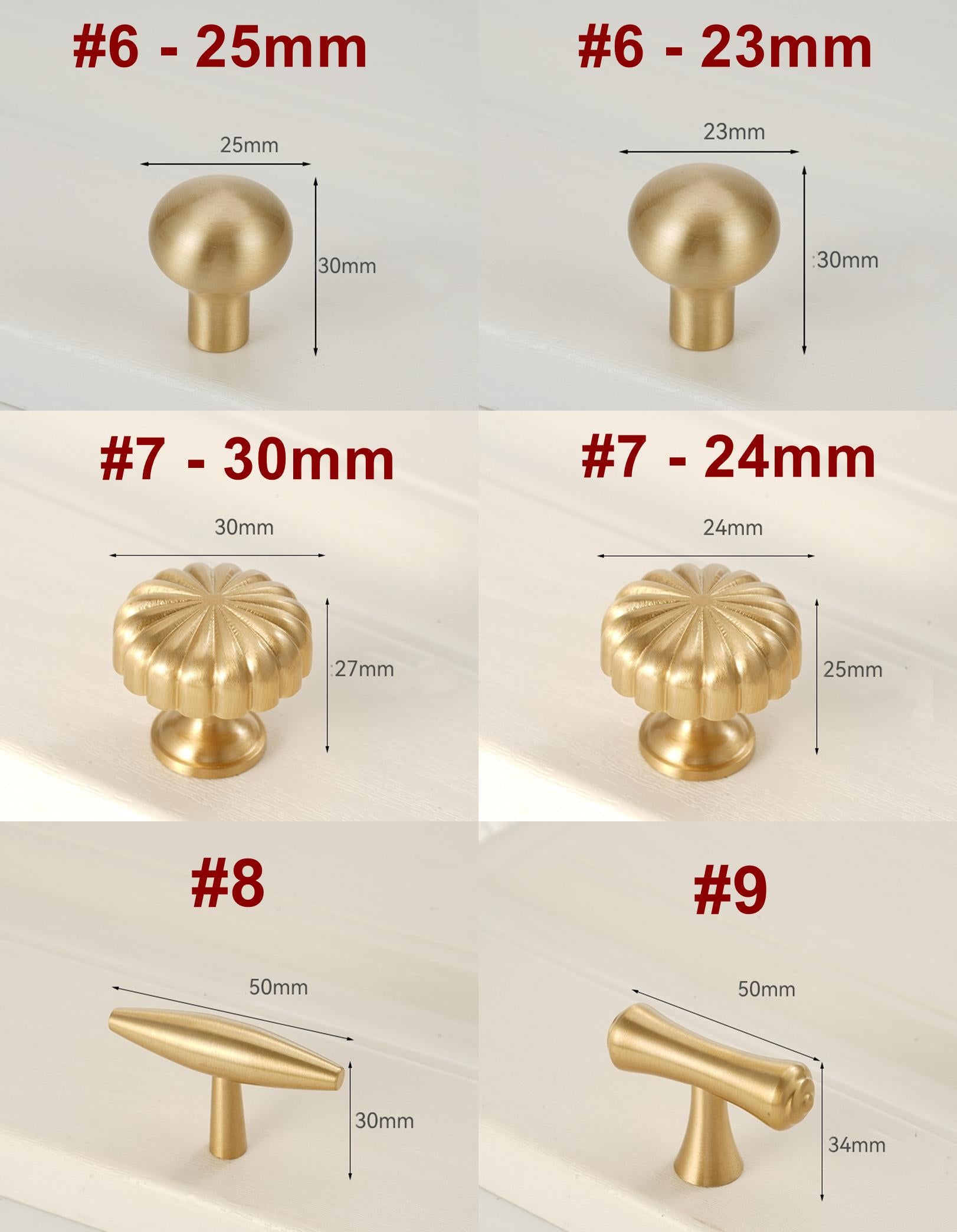 Solid Brass Floral Cabinet Pulls & Knobs - Matte Gold Finish - #2 - 32mm / 1 pc