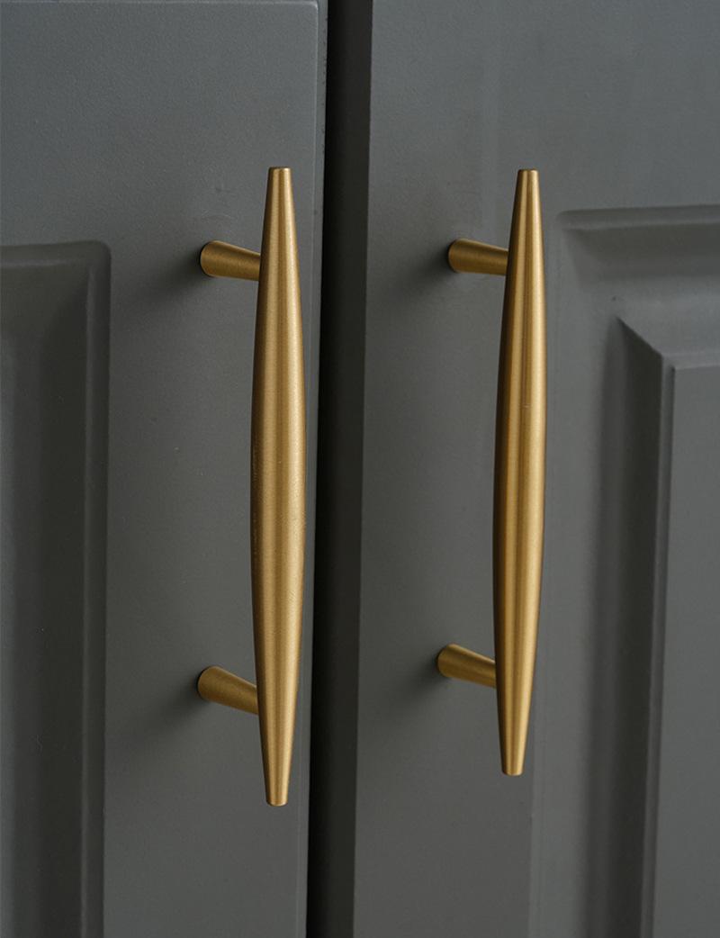 Elegant Matte Gold Solid Brass Cabinet Handles Knobs Modern Minimalist Neoclassical Deco Drawer Pulls Kitchen Closet Bedroom Furniture Doors