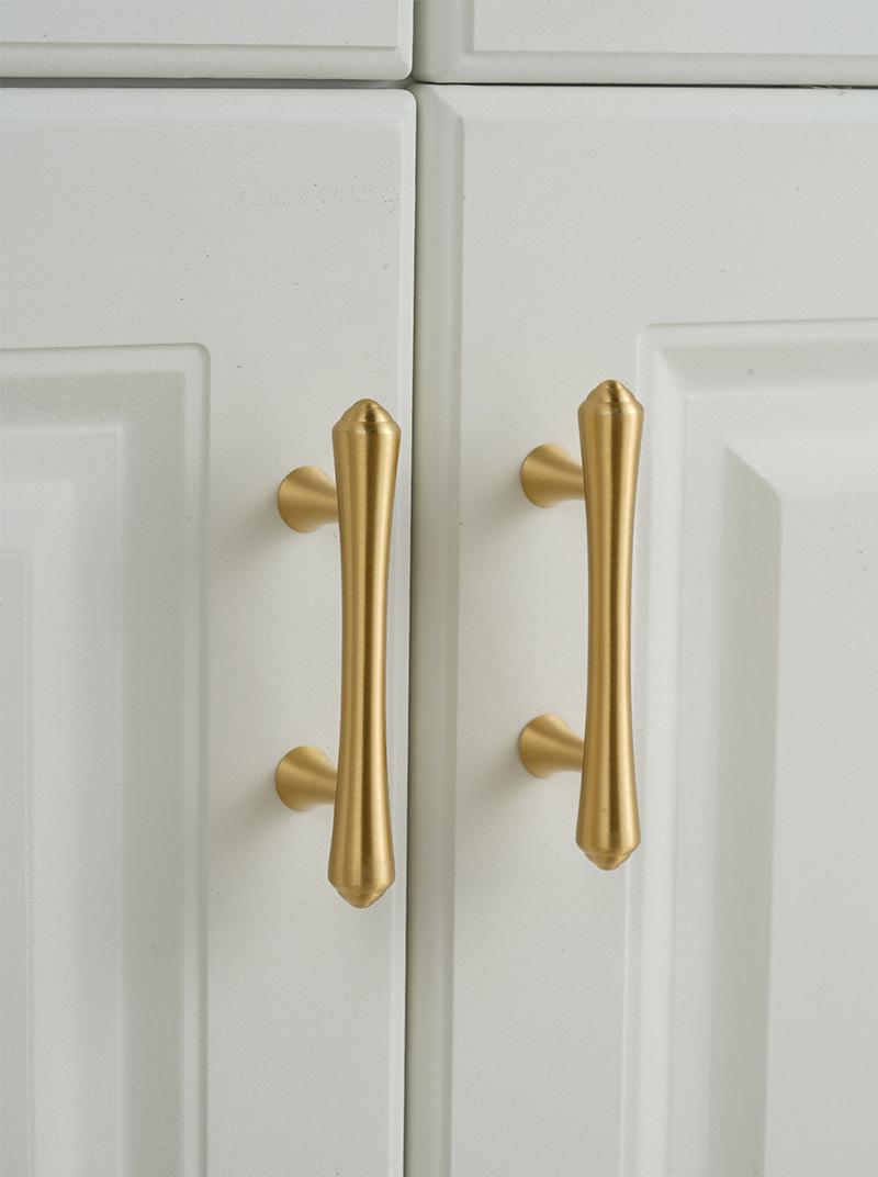 Elegant Matte Gold Solid Brass Cabinet Handles Knobs Modern Minimalist Neoclassical Deco Drawer Pulls Kitchen Closet Bedroom Furniture Doors