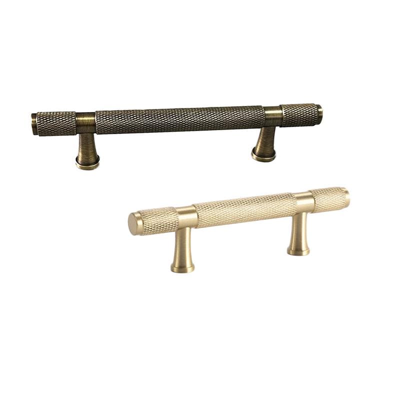 Knurled Solid Brass Cabinet Pull Handles Modern Industrial Drawer Handles Gold Bronze Kitchen Bathroom Cabinets Bedroom Dresser Drawers