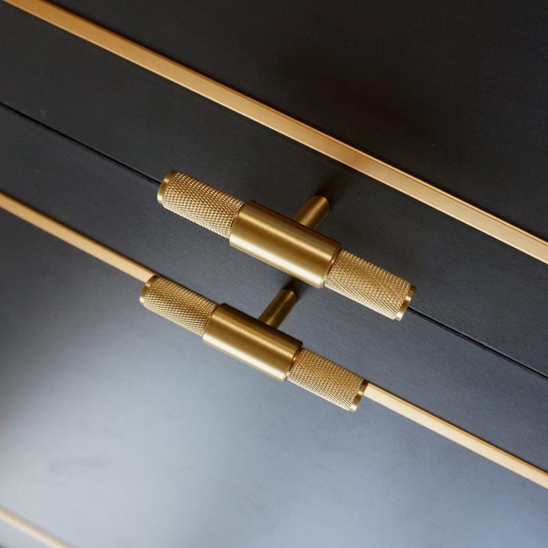 Knurled Solid Brass Cabinet Pull Handles Modern Industrial Drawer Handles Gold Bronze Kitchen Bathroom Cabinets Bedroom Dresser Drawers
