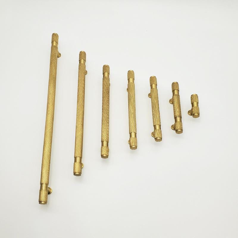 Knurled Solid Brass Cabinet Pull Handles Modern Industrial Drawer Handles Gold Bronze Kitchen Bathroom Cabinets Bedroom Dresser Drawers