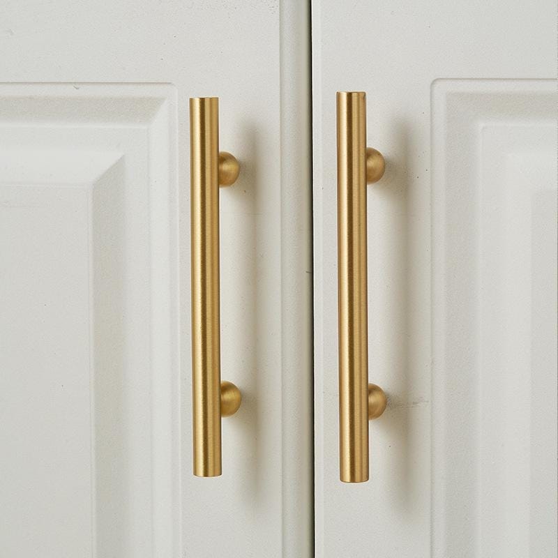 Matte Gold Brass Cabinet Handles Modern Minimalist Drawer Pulls Knobs Art Deco Fluted Design Industrial Loft-Style Luxury Kitchen Wardrobe