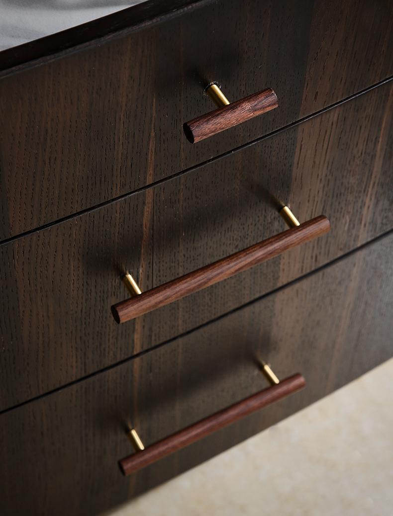 Dark Wood Cabinet Handles Knobs Walnut Pulls Solid Brass Base Scandinavian Japandi Modern Kitchen Bathroom Bedroom Drawer Decor Hardware