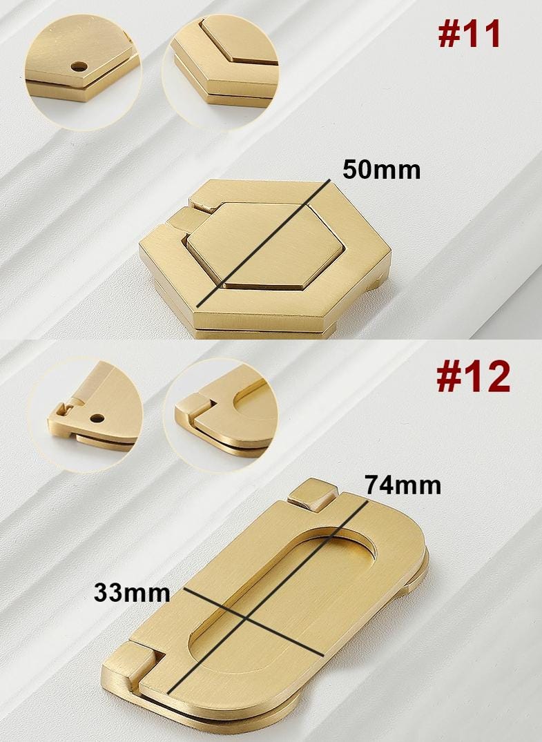 Solid Brass Cabinet Ring Pulls - Matte Gold Finish for Wardrobes - #4 / 1pc
